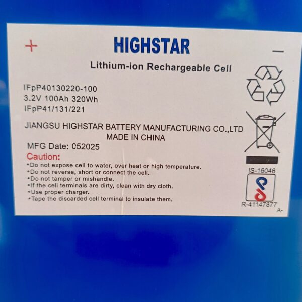 Highstar Grade A 3.2V 100Ah LiFePo4 Prismatic Cell Capacity 110+ Ah