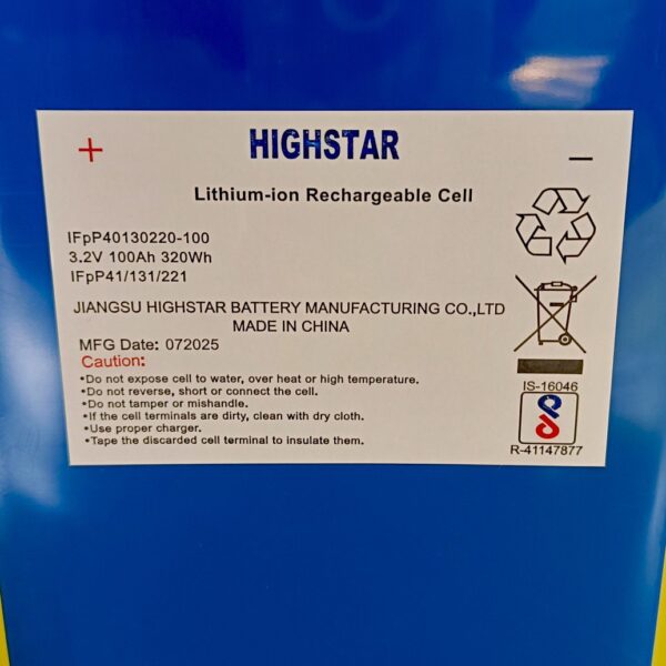Highstar Grade A 3.2V 100Ah LiFePo4 Prismatic Cell Capacity 108+Ah